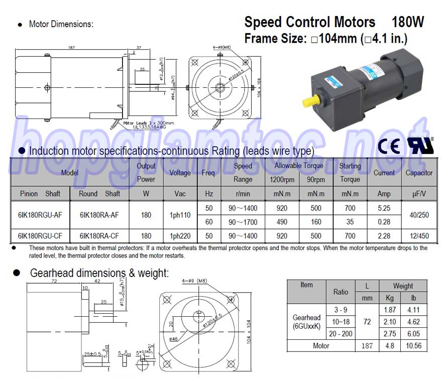 Speed control motor 180W 6IK180RGU-CF 