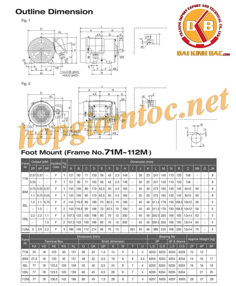 Catalog motor điện chân đế Toshiba 2.2kw