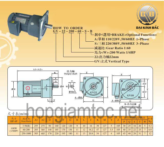 Motor giảm tốc Wansin mặt bích 0.1kw